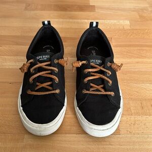 Sperry Top-Sider Memory Foam Size 7 Black Canvas Topsiders leather laces